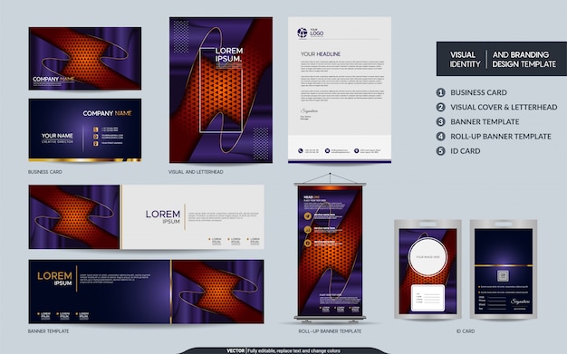 Vector luxury stationery template set and visual brand identity with abstract overlap layers .