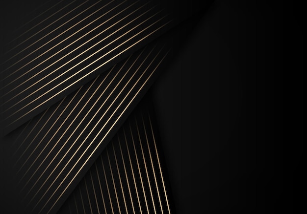 Luxury Stripes Golden Lines Diagonal Overlap on Black Background with Copy Space for Text