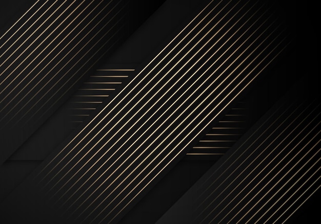 Luxury Stripes Golden Lines Diagonal Overlap on Black Background with Copy Space for Text