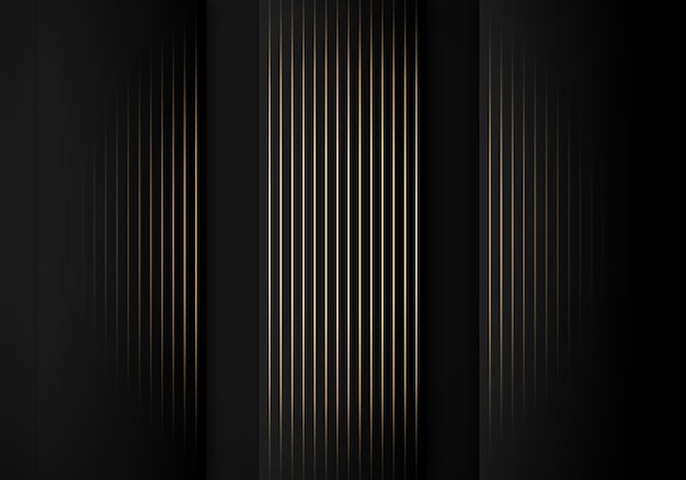 Luxury Stripes Golden Lines Diagonal Overlap on Black Background with Copy Space for Text