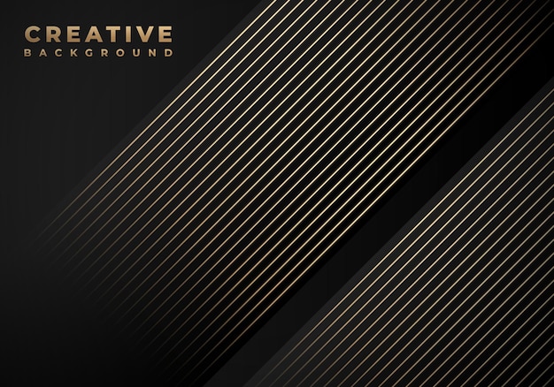 Luxury Stripes Golden Lines Diagonal Overlap on Black Background with Copy Space for Text