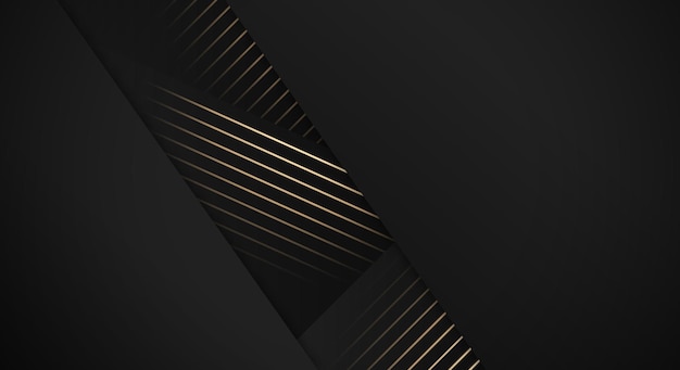 Vector luxury stripes golden lines diagonal overlap on black background with copy space for text