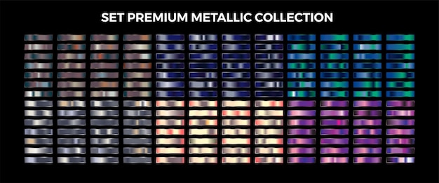 Luxury swatches metallic Silver, copper, bronze, blue, purple gradient mega set collection palette