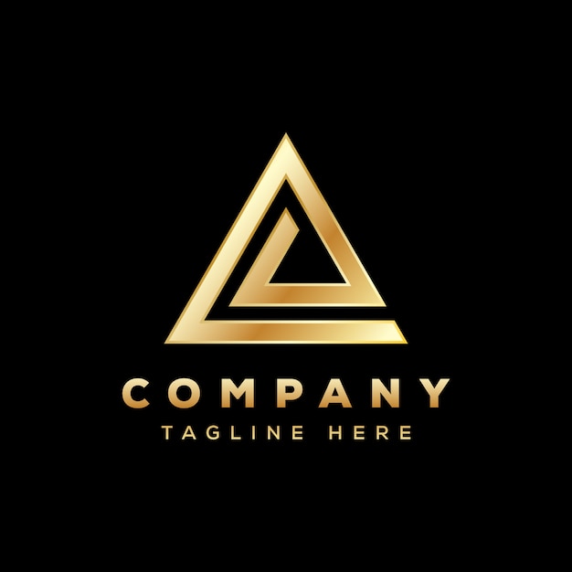 Luxury triangle logo, letter e triangle logo, delta logo gold