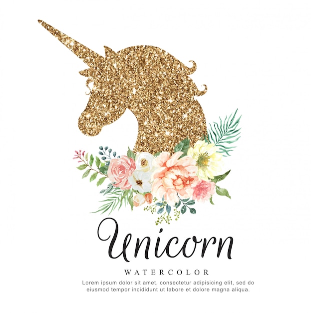 Vector luxury unicorn watercolor with flower bouquet.