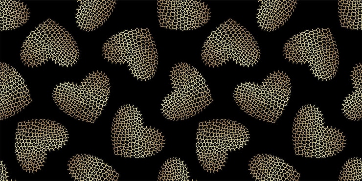 Vector luxury valentine's day seamless pattern golden hearts on black background seamless pattern