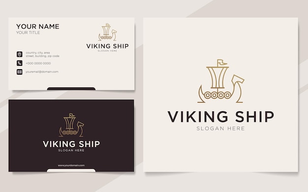 Luxury viking ship outline logo and business card template