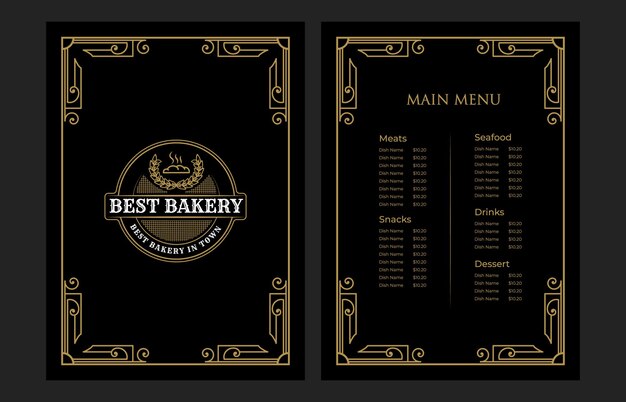 Premium Vector | Luxury vintage bakery shop food menu card template cover  with logo for hotel cafe bar coffee shop