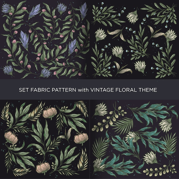 Vector luxury vintage flowers pattern with dark background