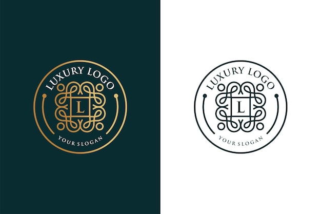 Luxury vintage gold line art logo design