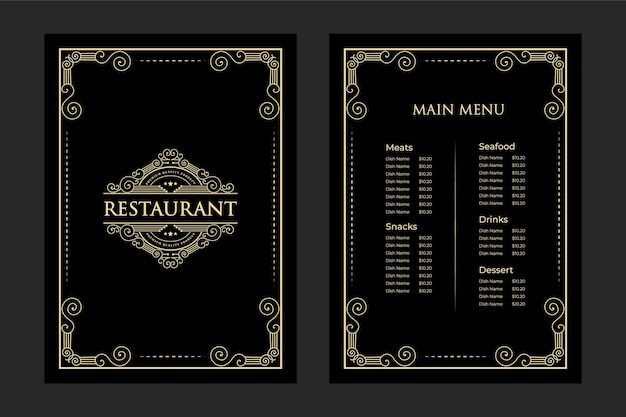 Luxury Vintage restaurant food menu card  template cove with logo for Hotel cafe bar coffeeshop