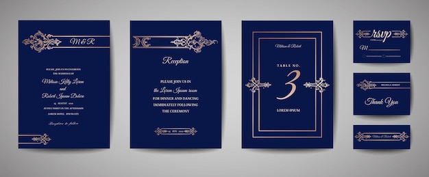 Luxury vintage wedding save the date, invitation navy cards