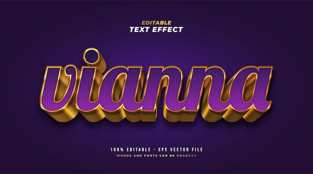 Luxury Violet and Gold Text Style with 3D Embossed Effect. Editable Text Style Effect