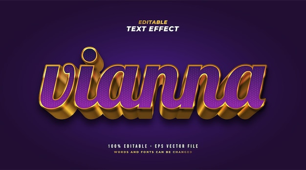 Vector luxury violet and gold text style with 3d embossed effect. editable text style effect