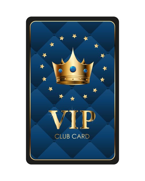 Vector luxury vip club card with golden elements srats golden crown and royal blue background