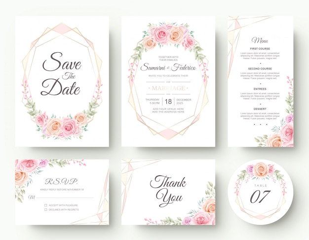 Luxury Watercolor Flower Wedding Invitation Card Stationery Set