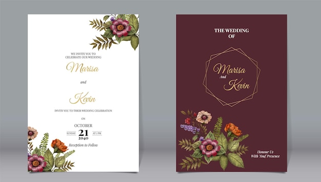 Luxury wedding invitation beautiful flowers and leaves vintage botanical garden watercolor style