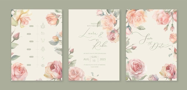 Luxury wedding invitation card background with watercolor wild herbs and flowers