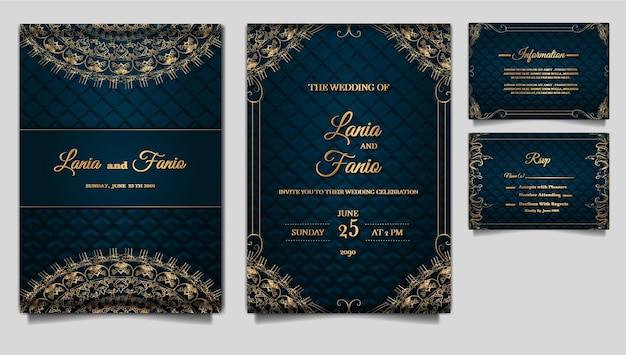 Luxury wedding invitation card embossed template design set