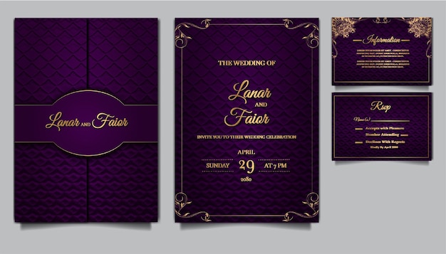 Luxury wedding invitation card embossed template set