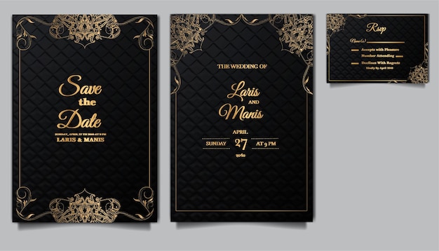 Vector luxury wedding invitation card paper template set