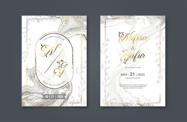 ベクトル 抽象的な水彩の背景と金色のラインアートの豪華な結婚式の招待カード