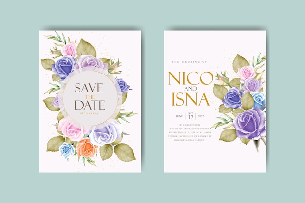 luxury wedding invitation card with beautiful floral and leaves watercolor