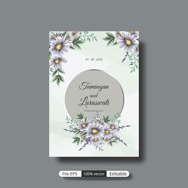 Luxury wedding invitation card with combination of leaves and daisy flower 10