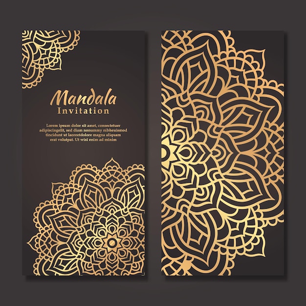 Luxury wedding invitation card with gold mandala design, Mandala wedding invitation template
