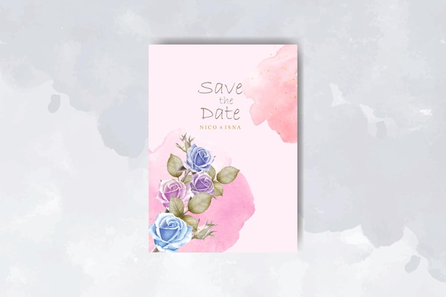 luxury wedding invitation card with purple blue watercolor