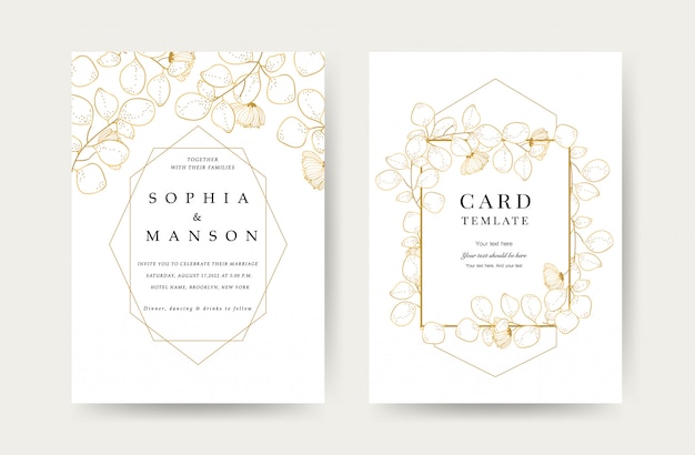 豪華な結婚式の招待状カードのテンプレート