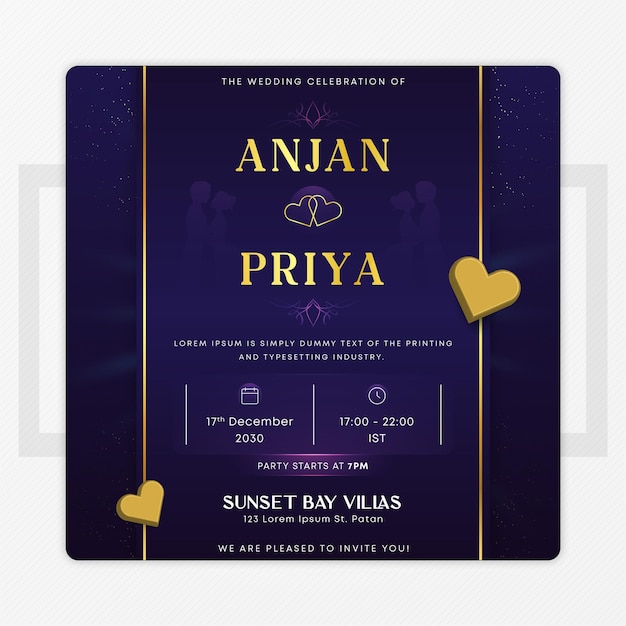 Vector luxury wedding invitation template design  with black royal background