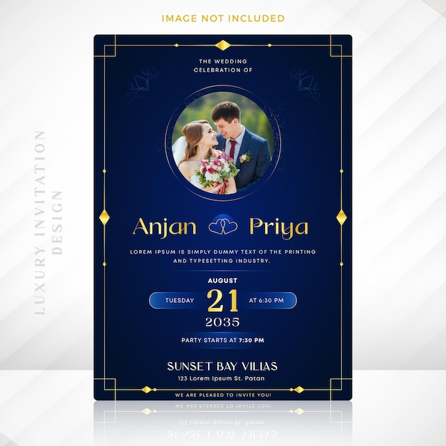 Luxury Wedding invitation Template with Blue Luxury Background