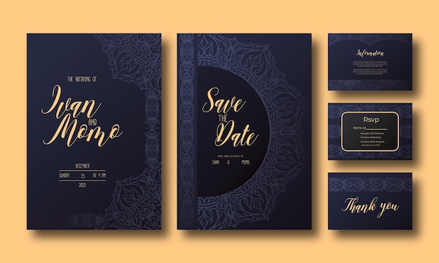Vector luxury wedding invitation template with golden elements