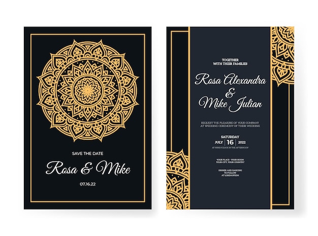 Luxury wedding invitation template with mandala decoration