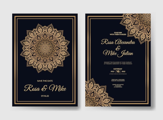 Luxury wedding invitation template with mandala decoration