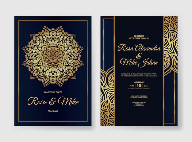 Luxury wedding invitation template with mandala decoration