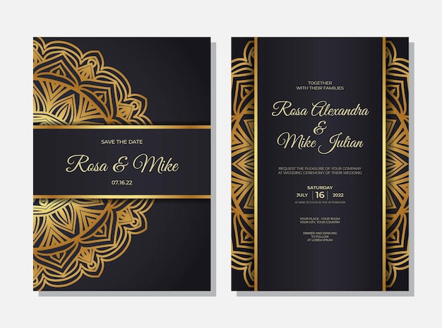 Luxury wedding invitation template with mandala decoration
