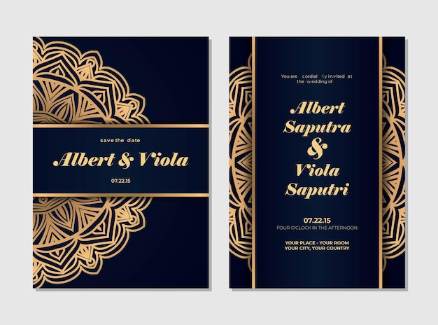 Luxury wedding invitation template with mandala decoration