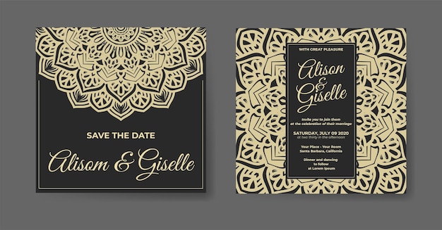 Luxury wedding invitation template with mandala decoration