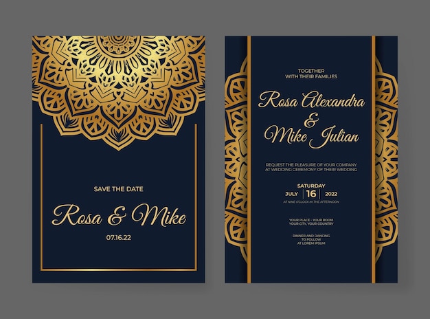 Luxury  wedding invitation template with mandala decoration