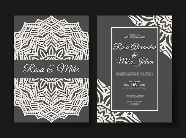 Luxury wedding invitation template with mandala ornament