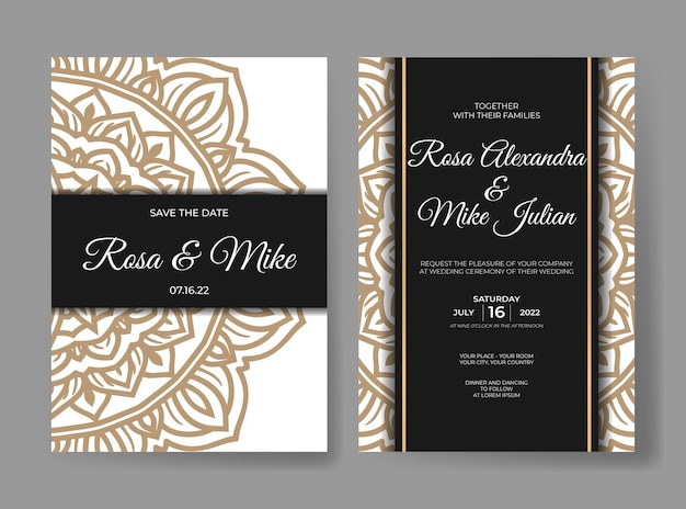 Luxury wedding invitation template with mandala pattern