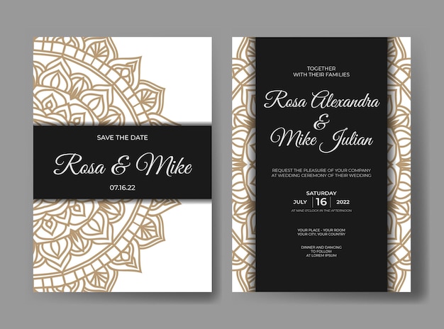 Luxury wedding invitation template with mandala pattern