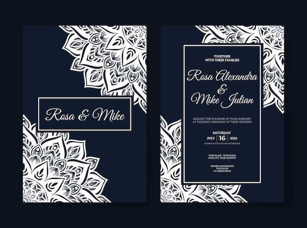 Luxury wedding invitation template with mandala