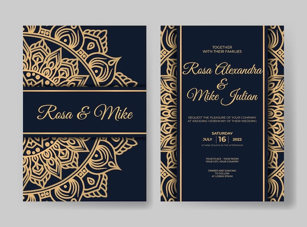 Роскошное свадебное приглашение с золотым дизайном мандалы