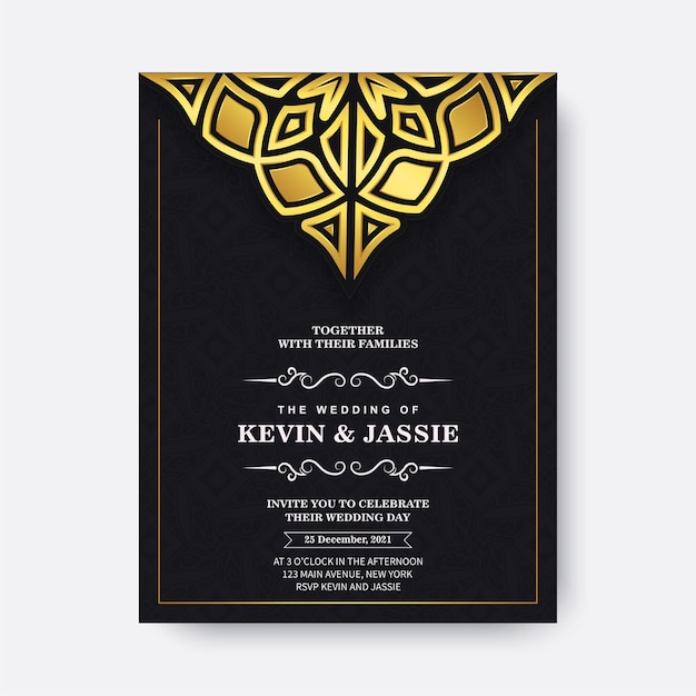 Luxury wedding invitation with gold ornament