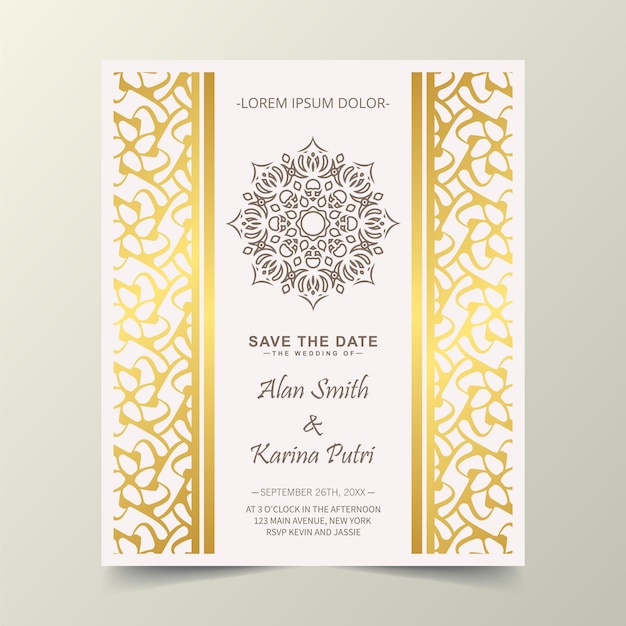 Vector luxury wedding invitation with gold ornament