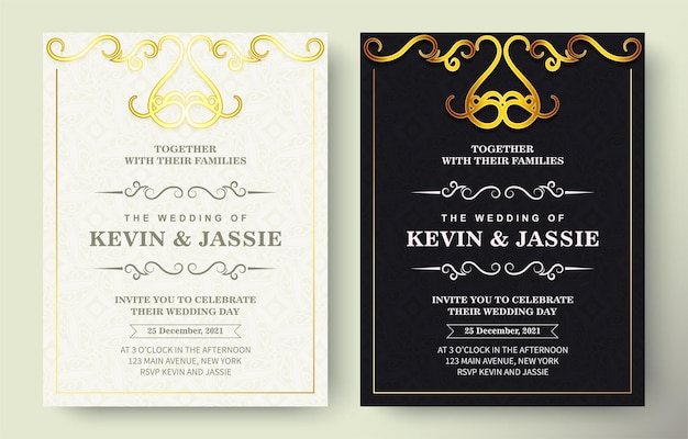 Luxury wedding invitation with gold ornament