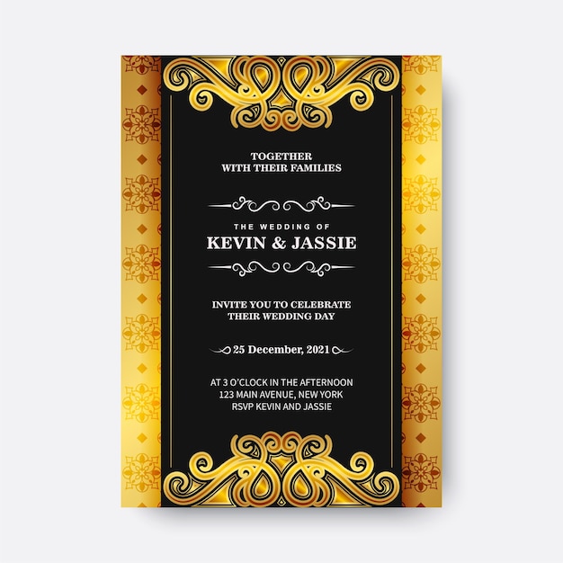 Vector luxury wedding invitation with gold ornament